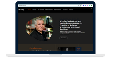 Pierre Petersson's tech architecture website with futuristic design and architectural diagrams